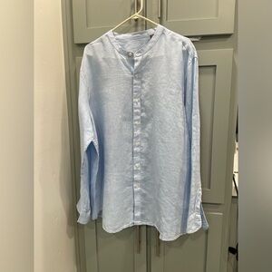 Linen. Tasso Elba Light Blue Casual Button Down Shirt